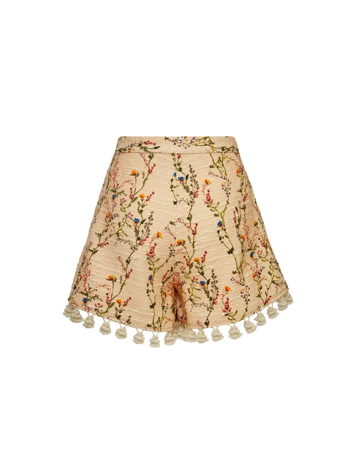 La Doublej Playa Shorts Primavera Cream In Tweed With Tassels Women Shorts and Pants
