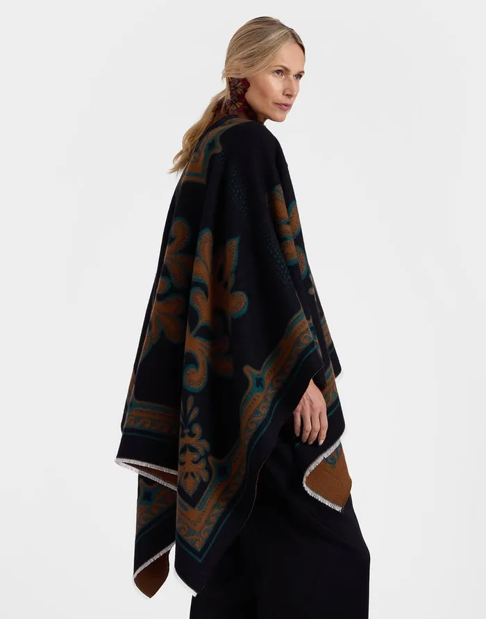 La Doublej Poncho Herald Black In Wool Silk Women Outerwear
