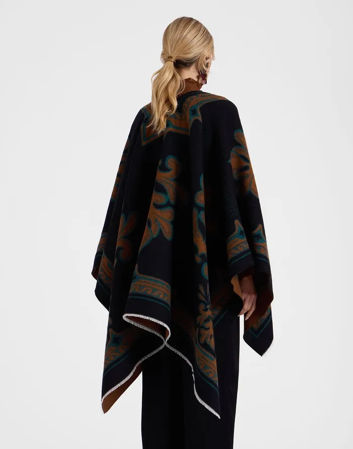 La Doublej Poncho Herald Black In Wool Silk Women Outerwear