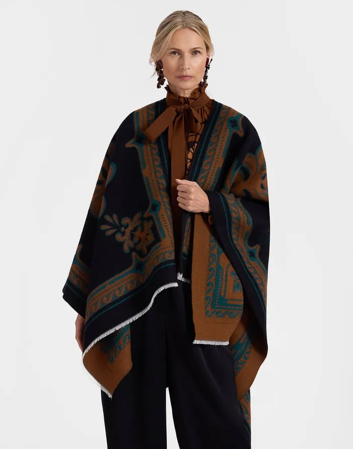 La Doublej Poncho Herald Black In Wool Silk Women Outerwear