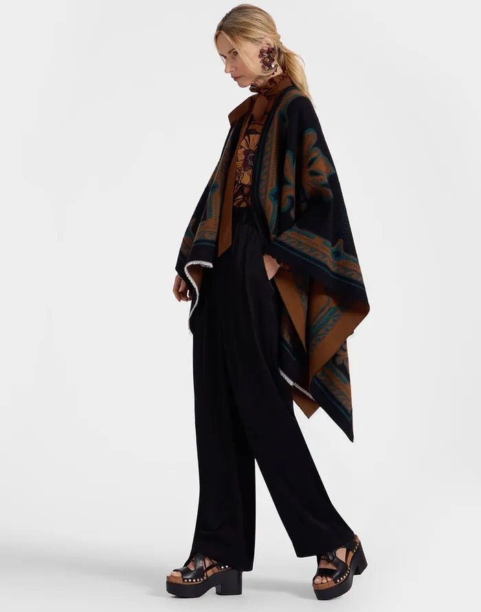 La Doublej Poncho Herald Black In Wool Silk Women Outerwear