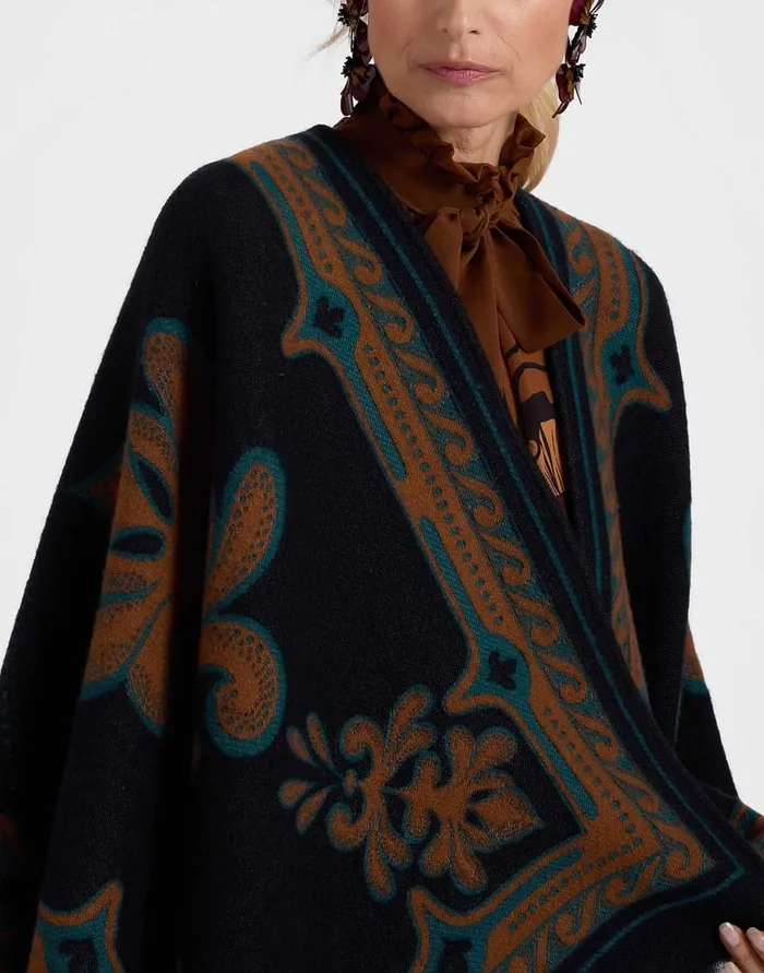 La Doublej Poncho Herald Black In Wool Silk Women Outerwear