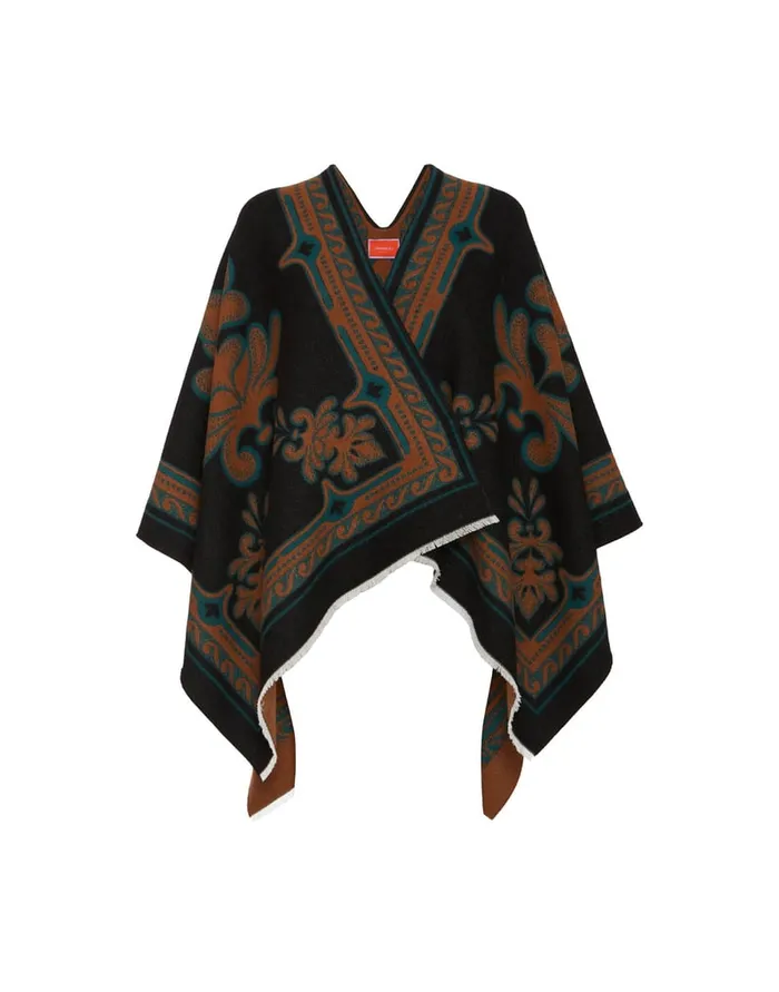 La Doublej Poncho Herald Black In Wool Silk Women Outerwear