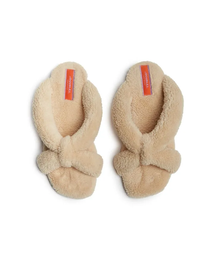 La Doublej Precious Slides Solid Light Green In Fake Fur Women Shoes
