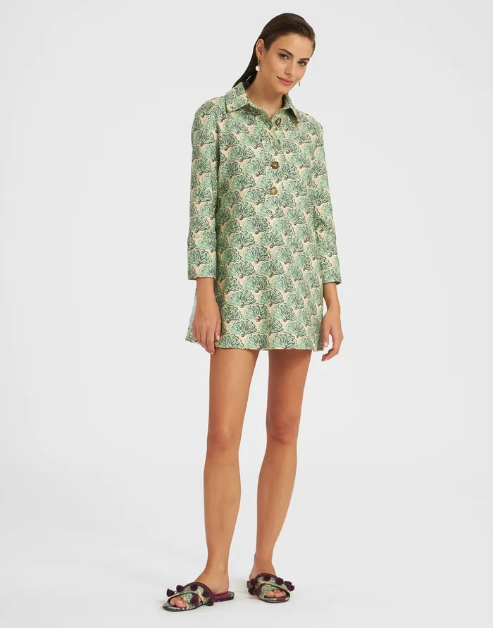 La Doublej Short Artemis Dress Fans Mint In Shot Cotton Women Dresses