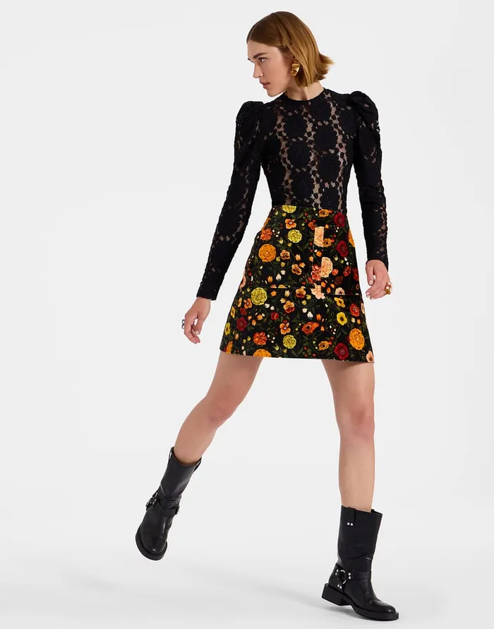 La Doublej Short Skirt Botticelli Black In Cotton Velvet Women Skirts