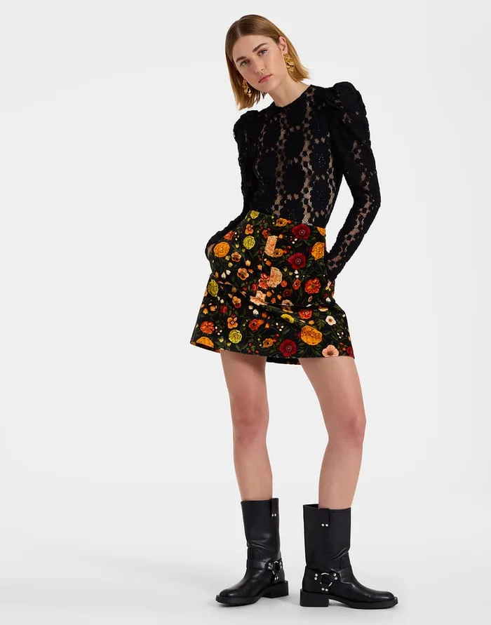 La Doublej Short Skirt Botticelli Black In Cotton Velvet Women Skirts