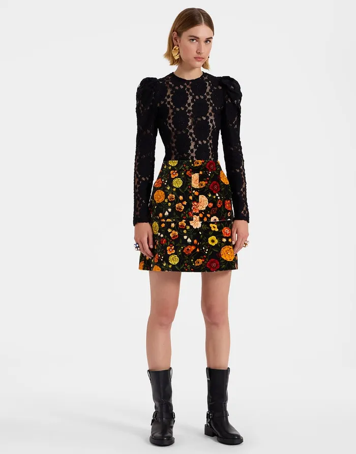 La Doublej Short Skirt Botticelli Black In Cotton Velvet Women Skirts