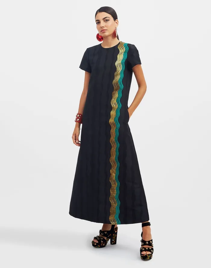 La Doublej Super Swing Dress The Nile Black In Jacquard Women Dresses