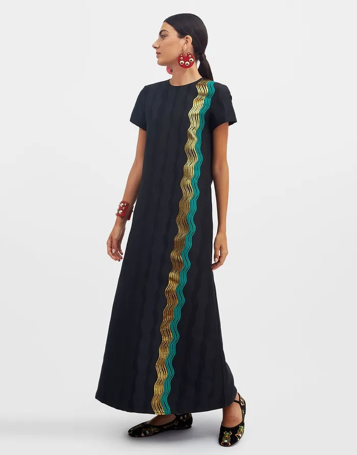 La Doublej Super Swing Dress The Nile Black In Jacquard Women Dresses