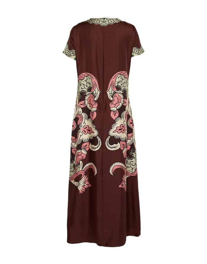 La Doublej Swing Dress Portal Place Brown In Silk Twill Women Party Dressing
