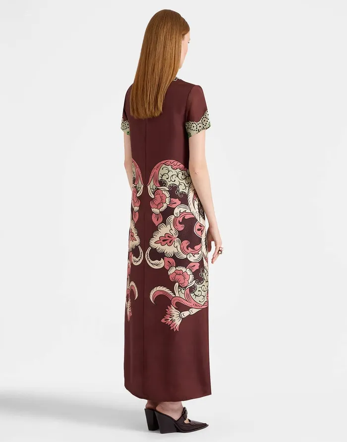 La Doublej Swing Dress Portal Place Brown In Silk Twill Women Party Dressing