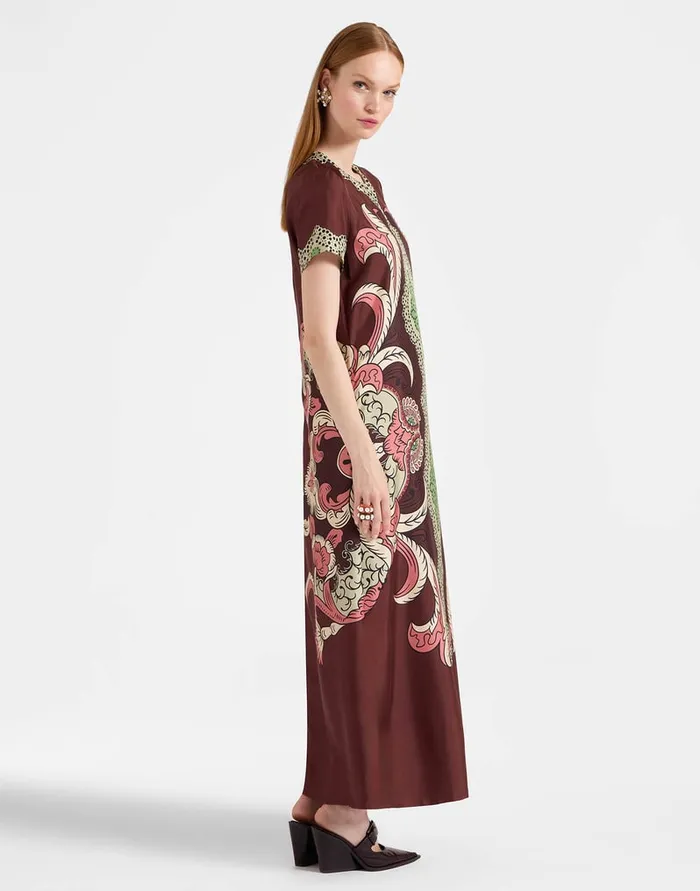 La Doublej Swing Dress Portal Place Brown In Silk Twill Women Party Dressing