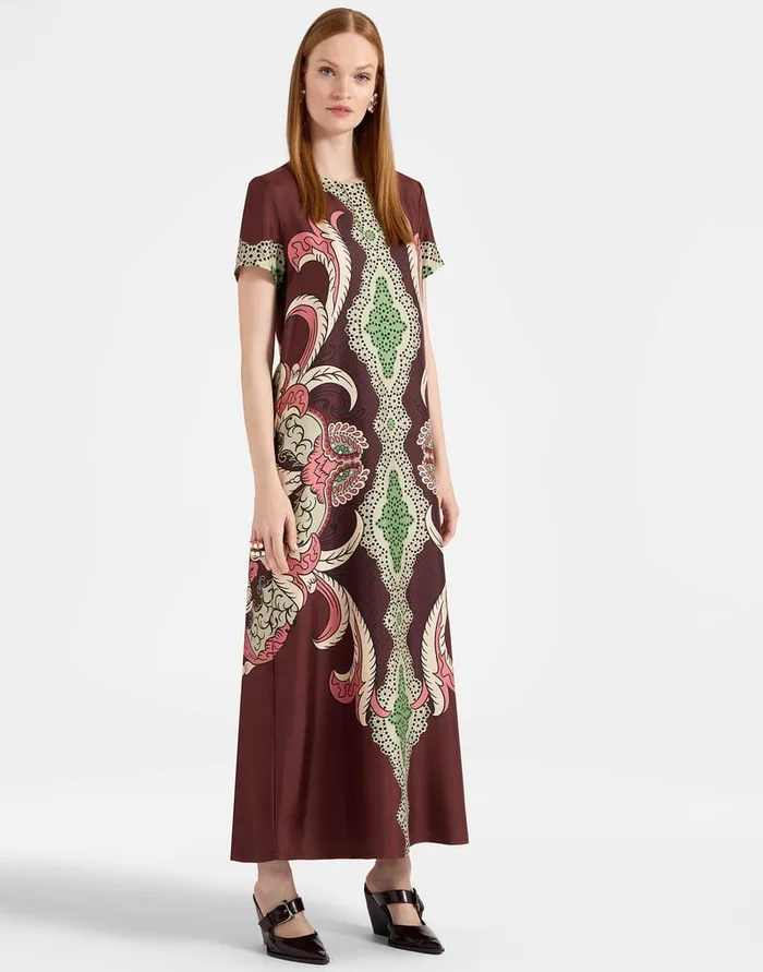 La Doublej Swing Dress Portal Place Brown In Silk Twill Women Party Dressing