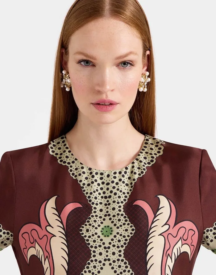 La Doublej Swing Dress Portal Place Brown In Silk Twill Women Party Dressing