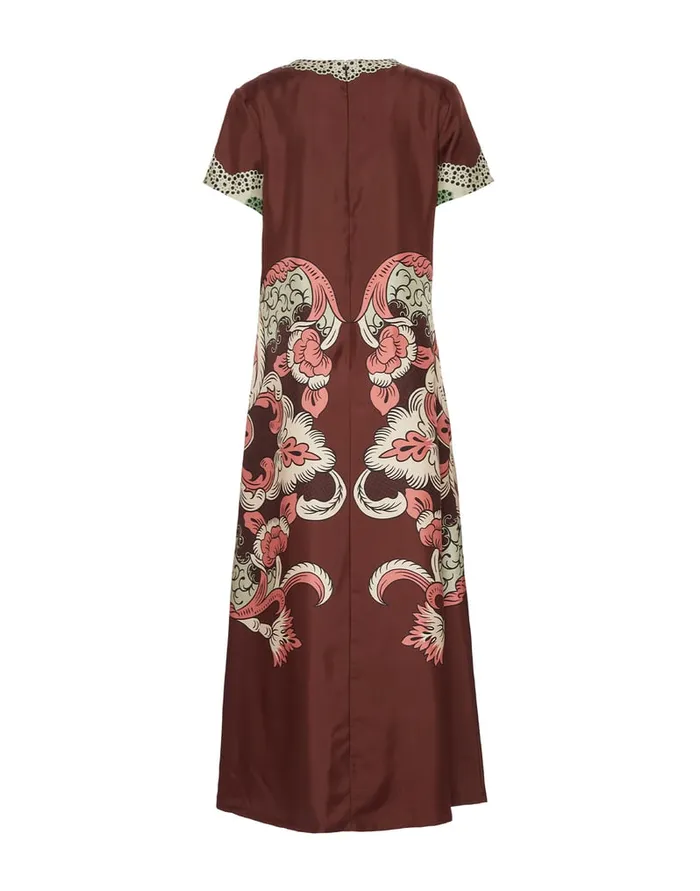 La Doublej Swing Dress Portal Place Brown In Silk Twill Women Party Dressing