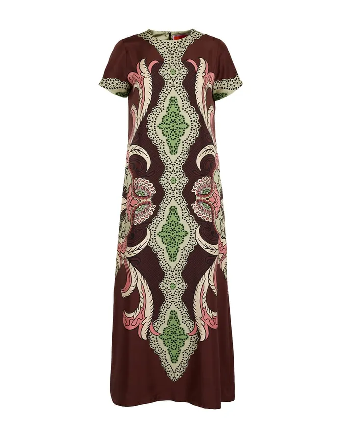 La Doublej Swing Dress Portal Place Brown In Silk Twill Women Party Dressing