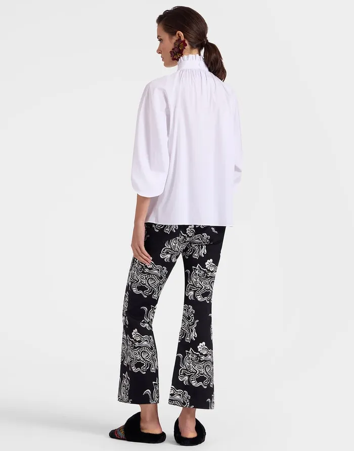 La Doublej The Cropped Flare Jean Crazy Tigers Black and White In Cotton Drill Women Shorts and Pants