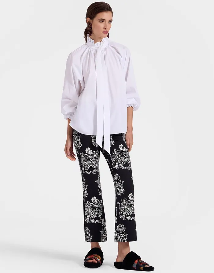 La Doublej The Cropped Flare Jean Crazy Tigers Black and White In Cotton Drill Women Shorts and Pants