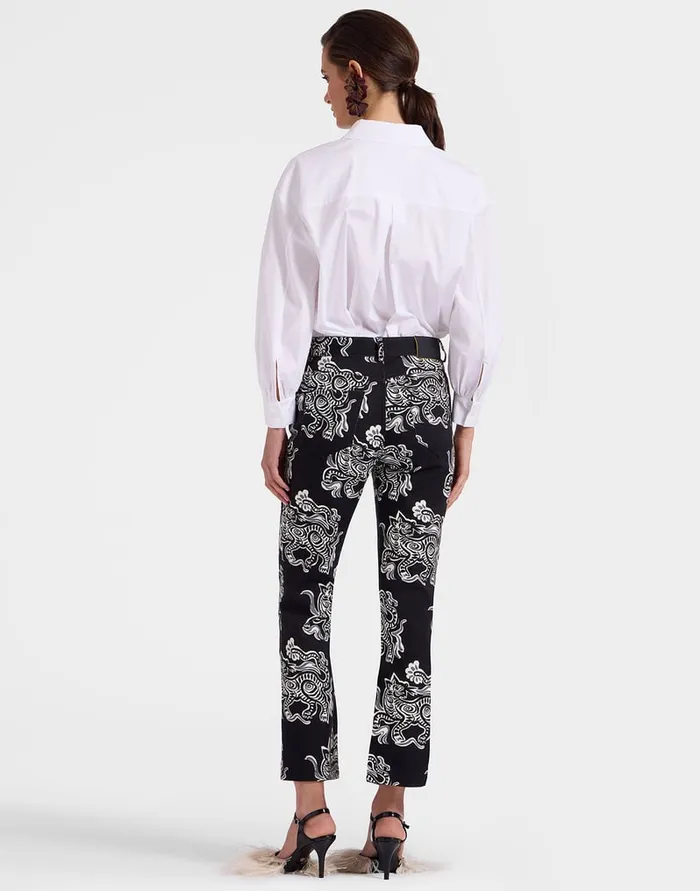 La Doublej The Cropped Flare Jean Crazy Tigers Black and White In Cotton Drill Women Shorts and Pants