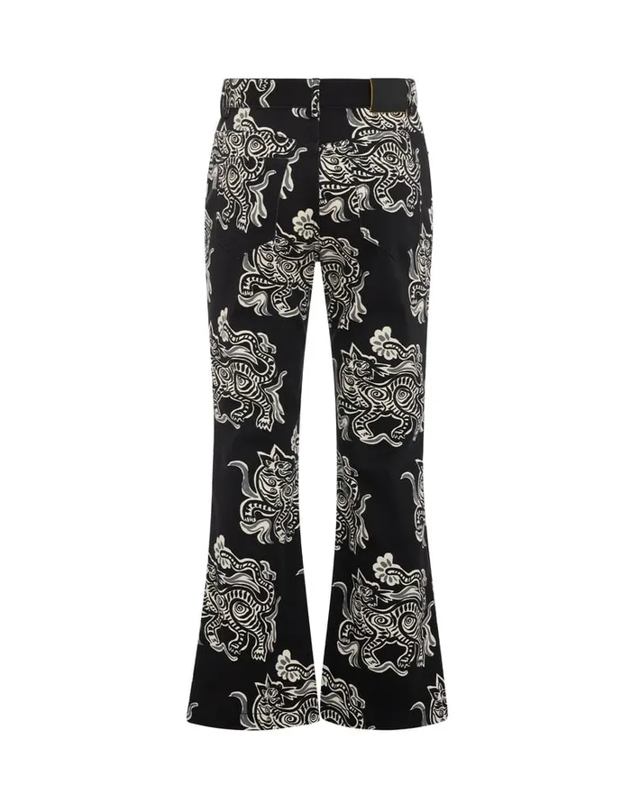 La Doublej The Cropped Flare Jean Crazy Tigers Black and White In Cotton Drill Women Shorts and Pants
