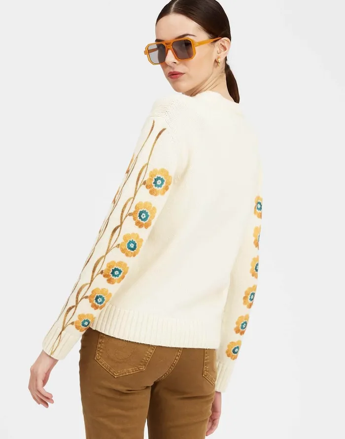 La Doublej VNeck Boy Sweater Daisychain Place Off White In Wool Cashmere Women Knitwear