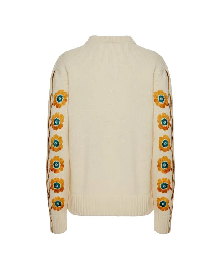 La Doublej VNeck Boy Sweater Daisychain Place Off White In Wool Cashmere Women Knitwear