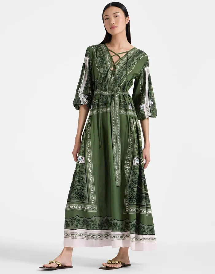La Doublej Viviana Dress Mirage Place Green In Cotton Muslin Women Dresses