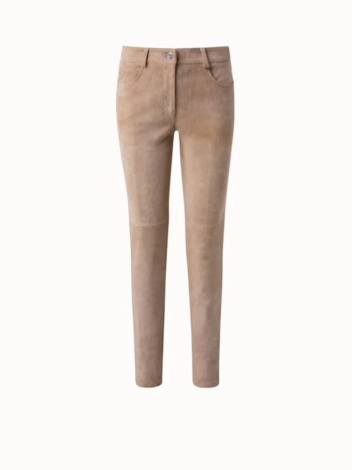 Lamb Suede Stretch Leather Pant Cardboard Women Akris Pants