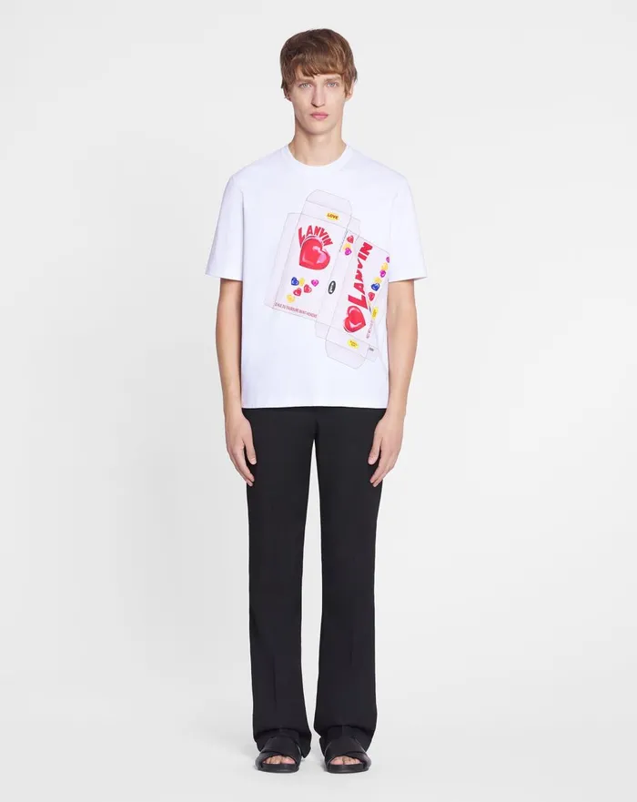 Lanvin Candy Print Straight Fit Tshirt Optic White Men Lanvin Tshirts and Polos