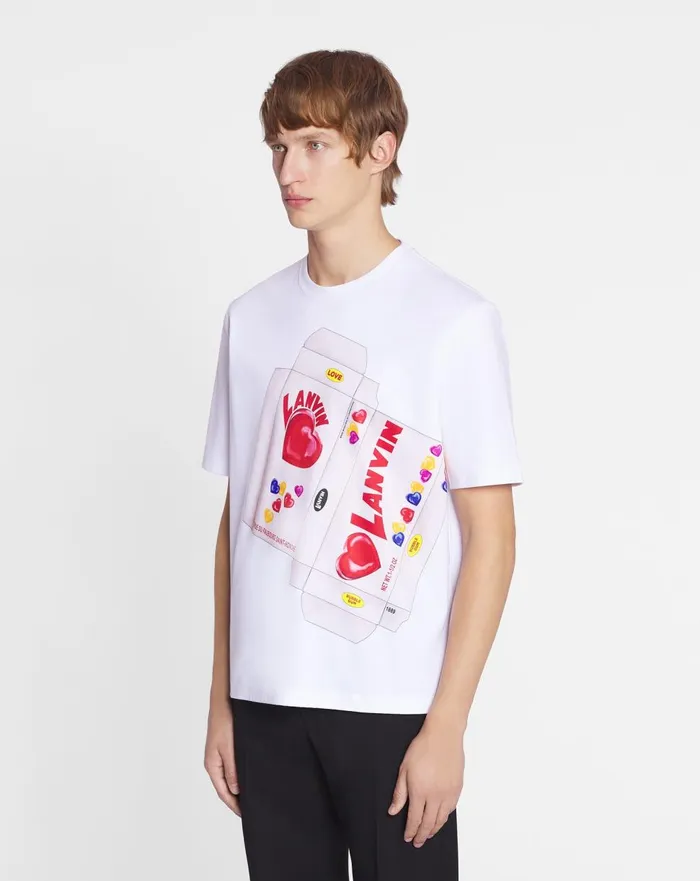 Lanvin Candy Print Straight Fit Tshirt Optic White Men Lanvin Tshirts and Polos