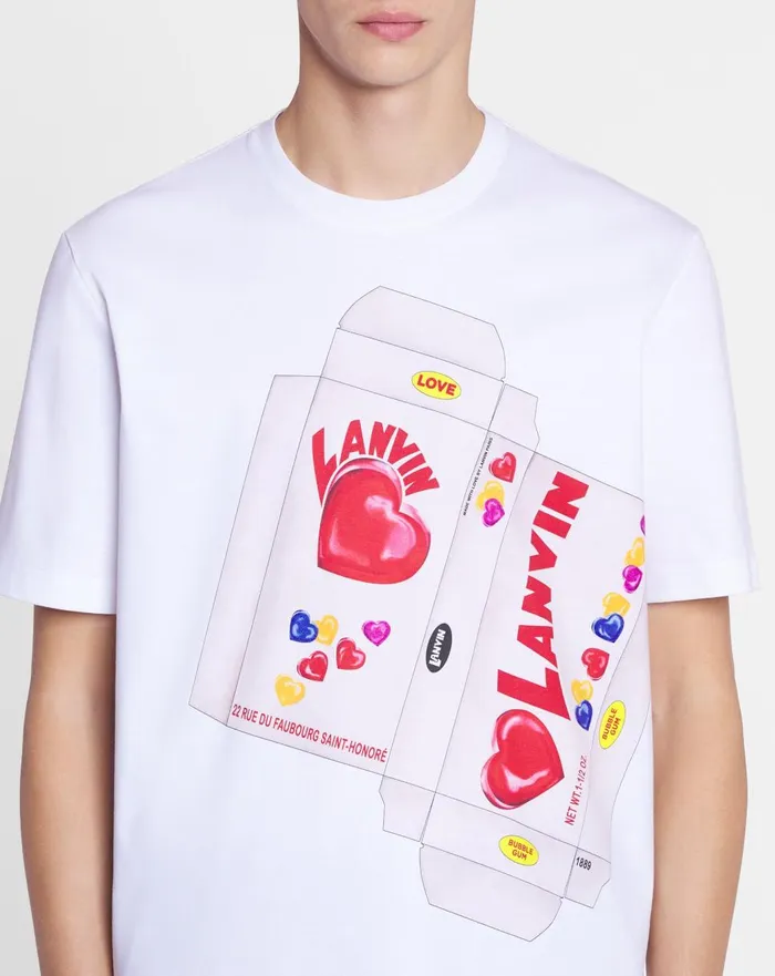 Lanvin Candy Print Straight Fit Tshirt Optic White Men Lanvin Tshirts and Polos