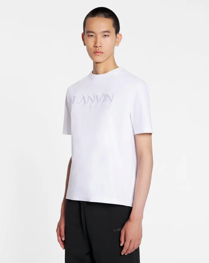 Lanvin Embroidered Tshirt Optical White Men Lanvin Tshirts and Polos