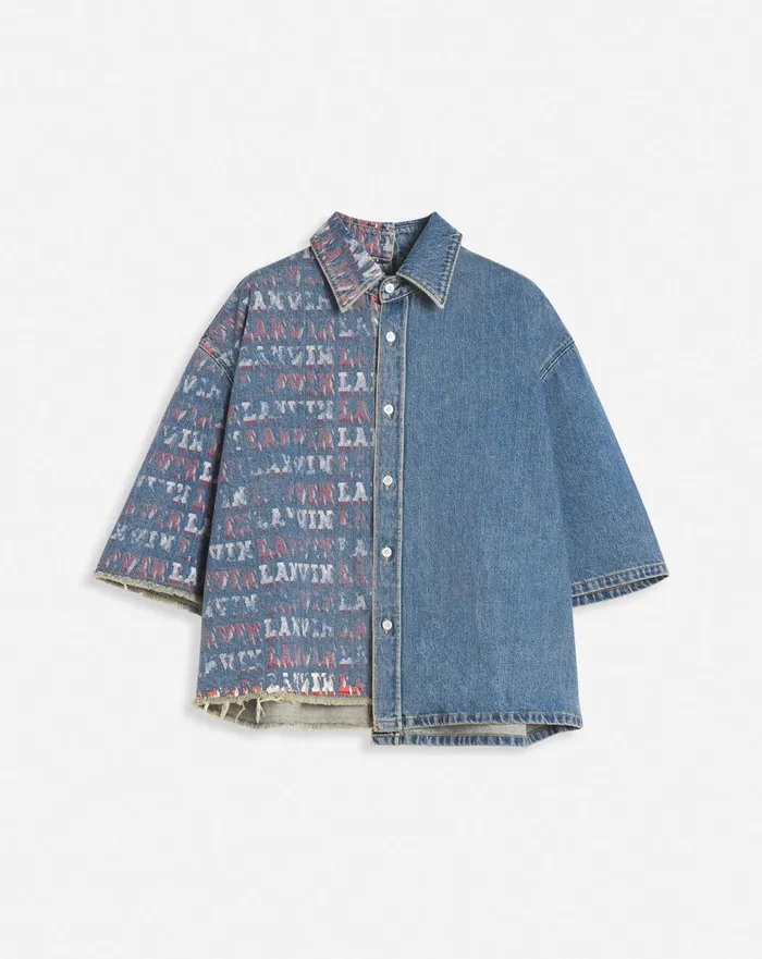Lanvin X Future Unisex Asymmetrical Printed Shirt Light Blue Men Lanvin Shirts