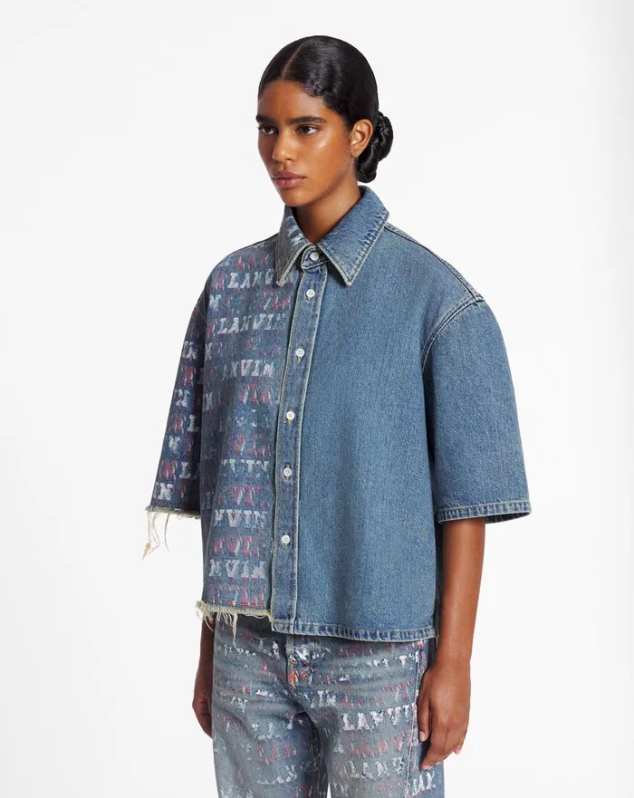 Lanvin X Future Unisex Asymmetrical Printed Shirt Light Blue Men Lanvin Shirts Lanvin X Future Unisex Asymmetrical Printed Shirt Light Blue Men Lanvin Shirts