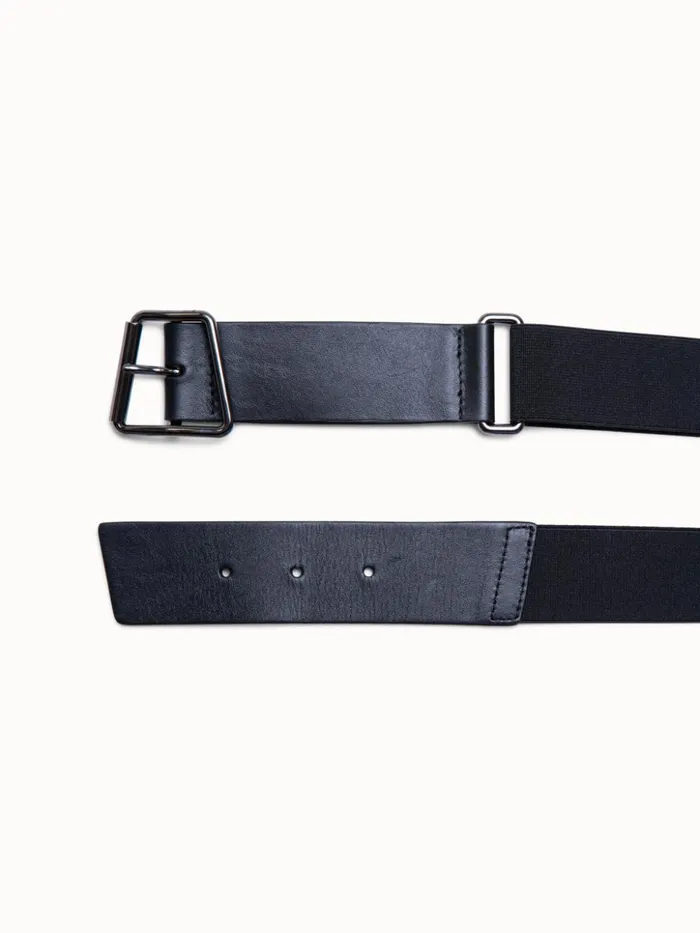 Leather And Elastic Belt With Trapezoid Buckle Black Women Akris Belts