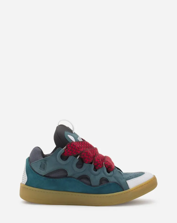 Leather Curb Sneakers Blue Men Lanvin Curb