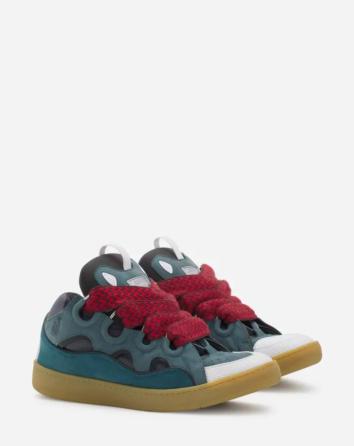 Leather Curb Sneakers Blue Men Lanvin Curb