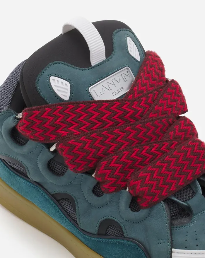 Leather Curb Sneakers Blue Men Lanvin Curb