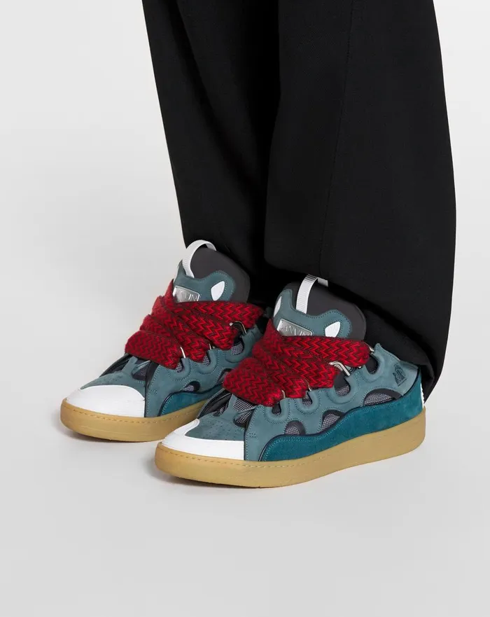 Leather Curb Sneakers Blue Men Lanvin Curb