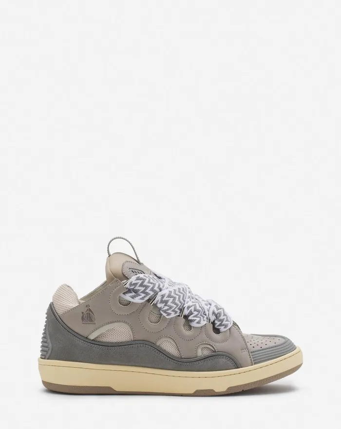 Leather Curb Sneakers Grey 2 Women Lanvin Curb