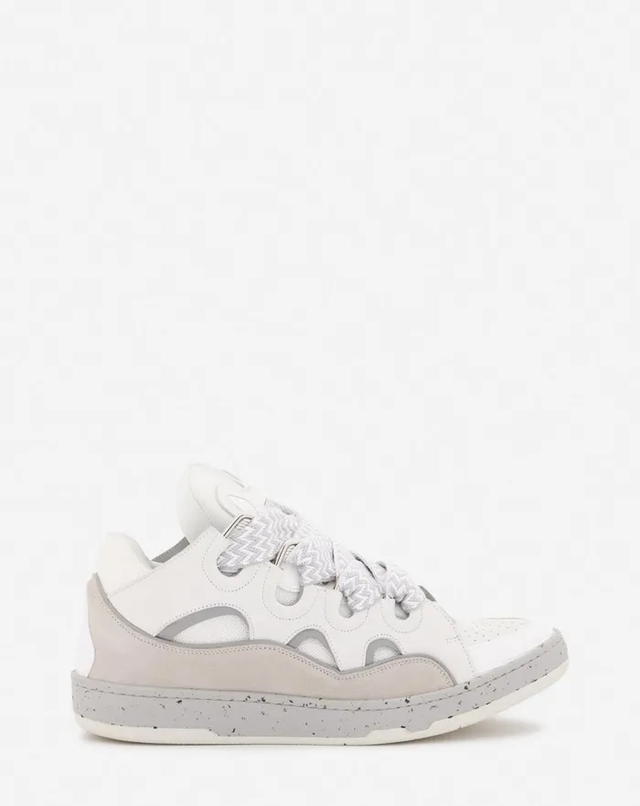 Leather Curb Sneakers Greywhite Men Lanvin Sneakers