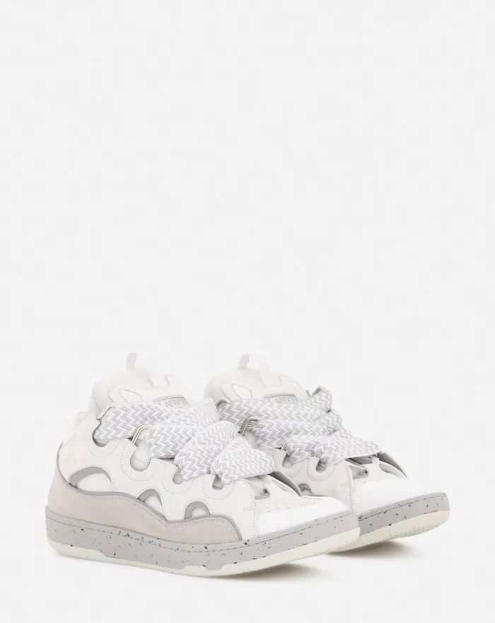 Leather Curb Sneakers Greywhite Men Lanvin Sneakers