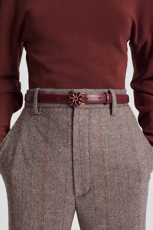 Leather FLOWER BUCKLE BELT 2 BURGUNDY Scanlan Theodore Women