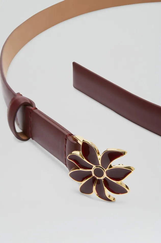 Leather FLOWER BUCKLE BELT 2 BURGUNDY Scanlan Theodore Women Leather FLOWER BUCKLE BELT 2 BURGUNDY Scanlan Theodore Women