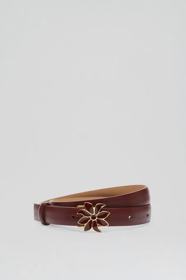 Leather FLOWER BUCKLE BELT 2 BURGUNDY Scanlan Theodore Women Leather FLOWER BUCKLE BELT 2 BURGUNDY Scanlan Theodore Women