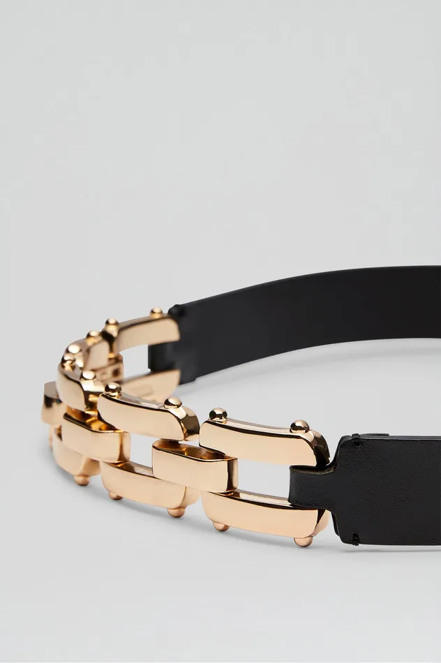 Leather GOLD TRIM BELT 25 BLACK Scanlan Theodore Women