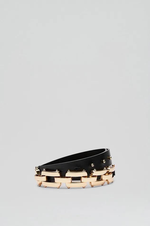 Leather GOLD TRIM BELT 25 BLACK Scanlan Theodore Women