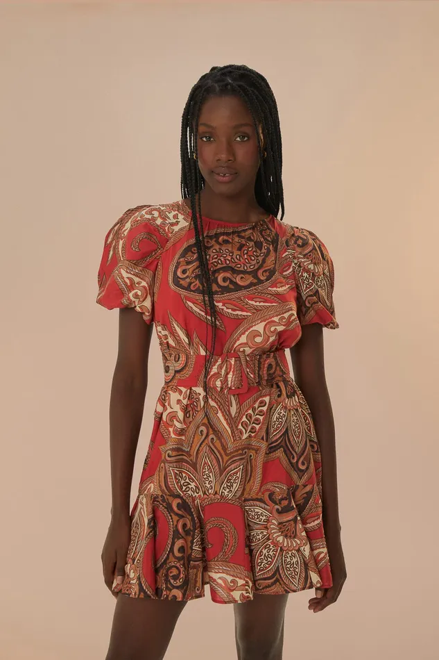 Leopard Paisley Burgundy Mini Dress Women Farm Rio Mini Dresses