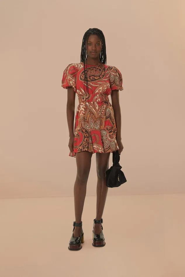 Leopard Paisley Burgundy Mini Dress Women Farm Rio Mini Dresses